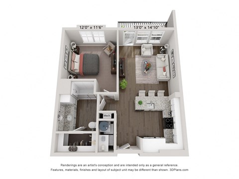 a 1 bedroom floor plan at the crossings at white marsh apartments in white marsh, md